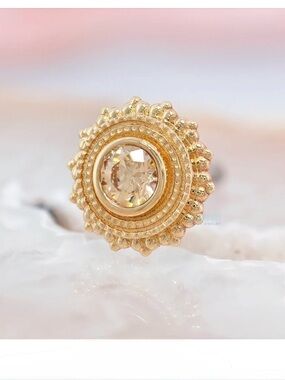 AFGHAN by BVLA 14k YG Threadless Beaded Disc w/Champagne Center Gem Bezel End